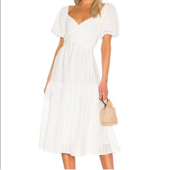 Astr Dresses & Skirts - ASTR White Sonnet Midi Puff Sleeve Dress